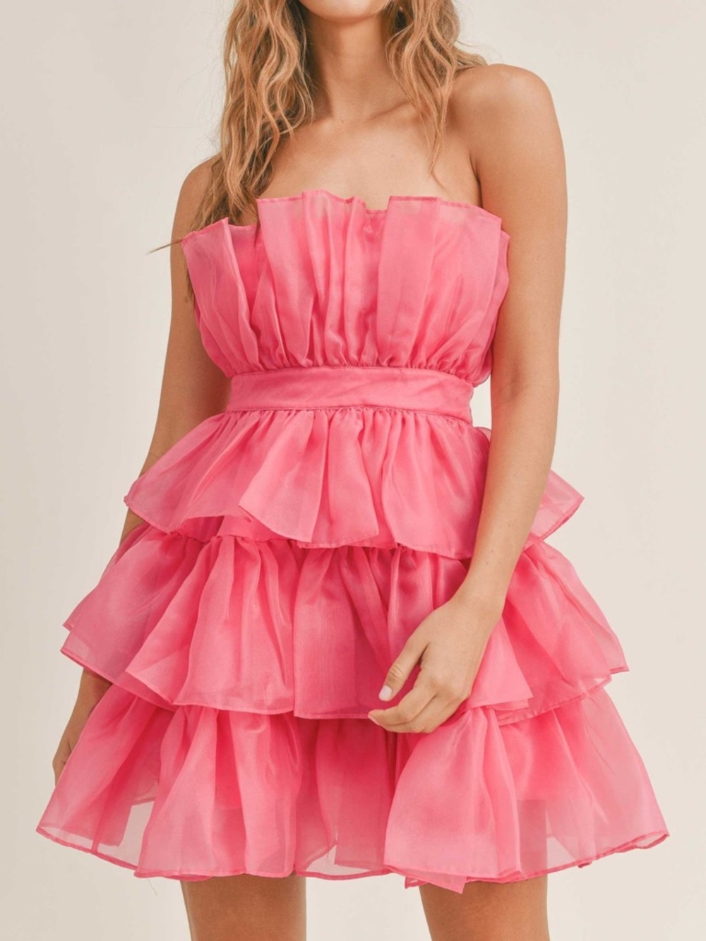 Altar’d State Pink Tiered Ruffle Mini Dress Size M coquette Barbiecore romantic